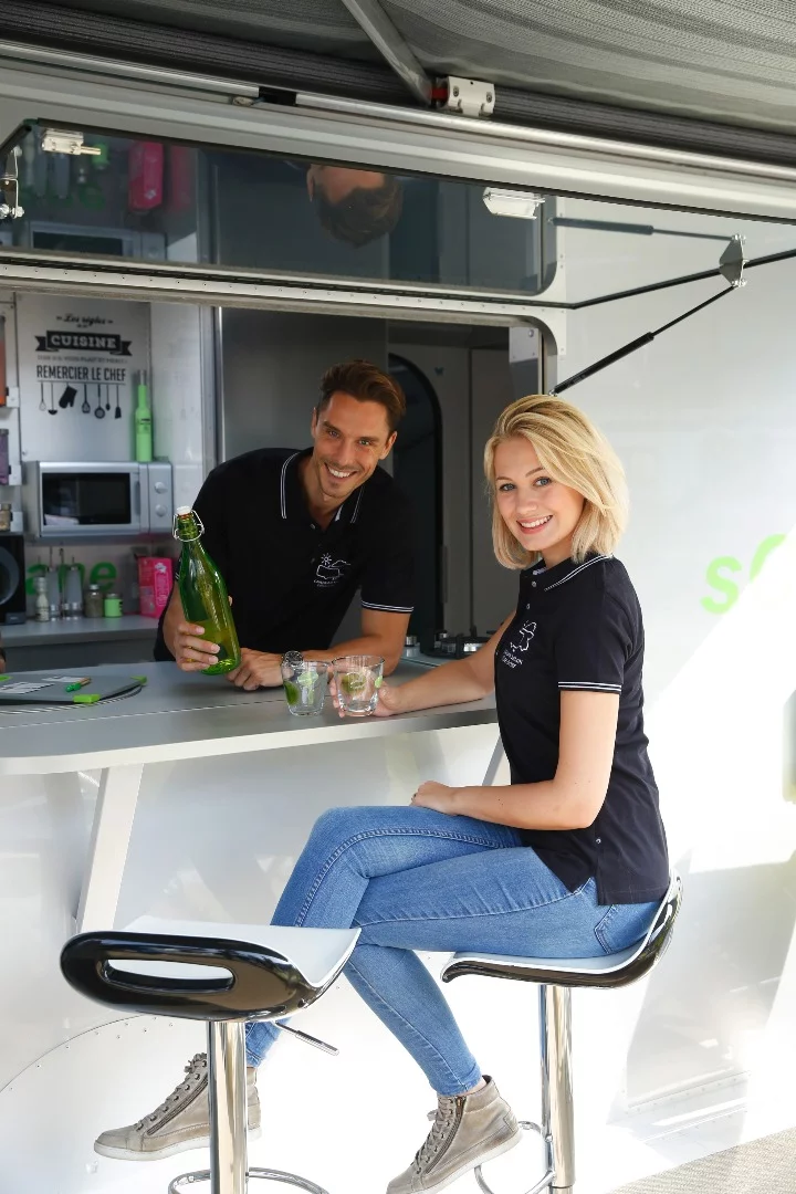 In addition to its innovative solar and wind power systems, the sCarabane looks like a very comfortable place to stay, offering a full deck and outdoor bar with kitchen access