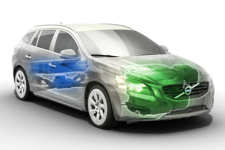 Volvo's V60 plug-in diesel hybrid uses a 215 bhp five-cylinder 2.4-litre D5 turbo diesel coupled with a 70 bhp electric motor to offer 640 Nm of torque) and just 49 gm/km of CO2.