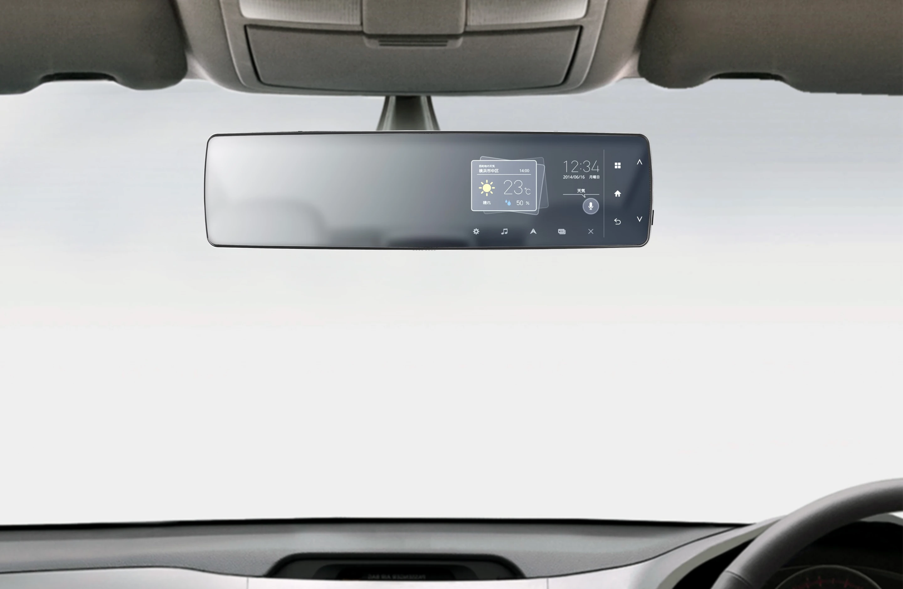 The Pioneer rearview mirror telematics unit installs over the existing rearview mirror