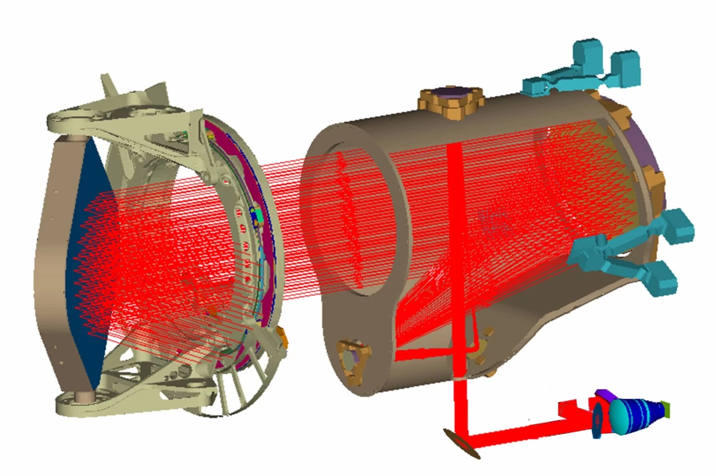 Optical ray tracing diagram of the Asteroid Impact Mission's laser-based optical communication terminal