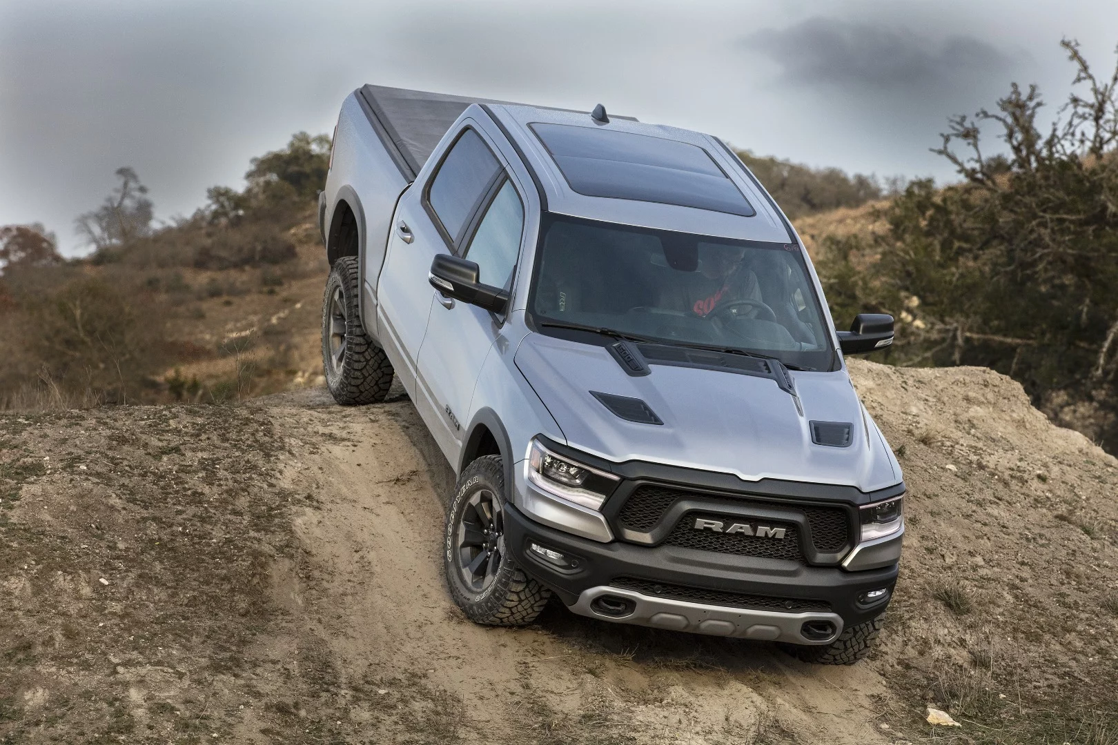 Dramatic shots like this show off the 2019 Ram 1500 and the new aerodynamic roof shape and available panoramic glass