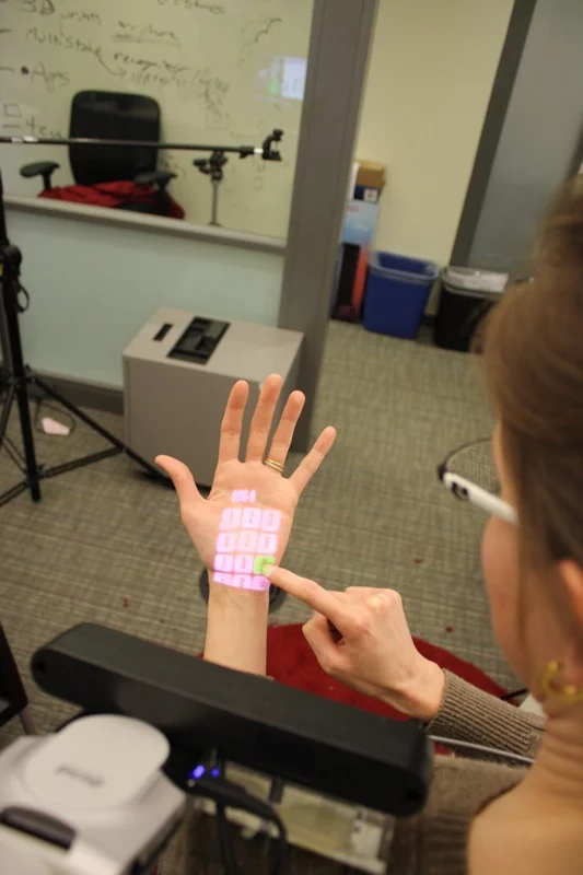 OmniTouch displays interface on user's hand