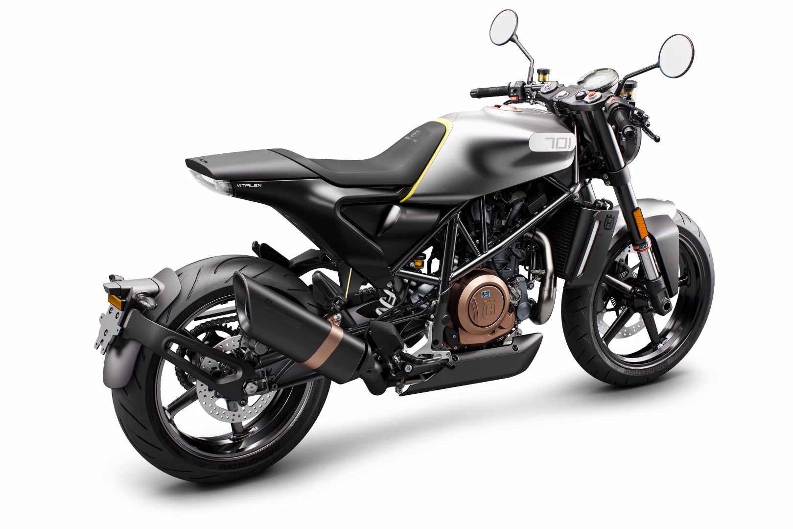 The Vitpilen 701 has really low-slung and sleek proportions with its flat silhouette on top of the bike