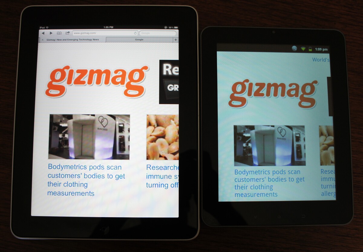 The Kogan Agora's display is dull in comparison to the iPad