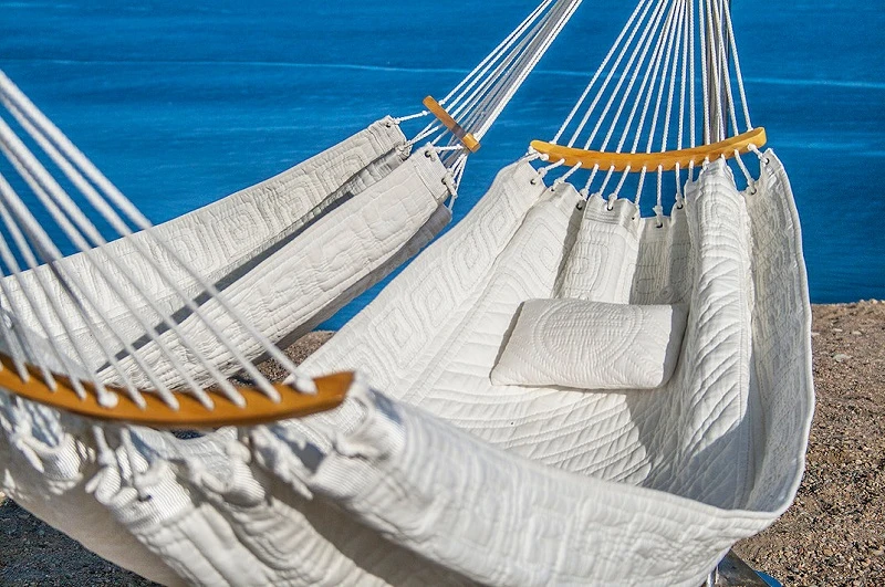 A close-up look at the actual hammocks, hanging side by side on the Infinity structure