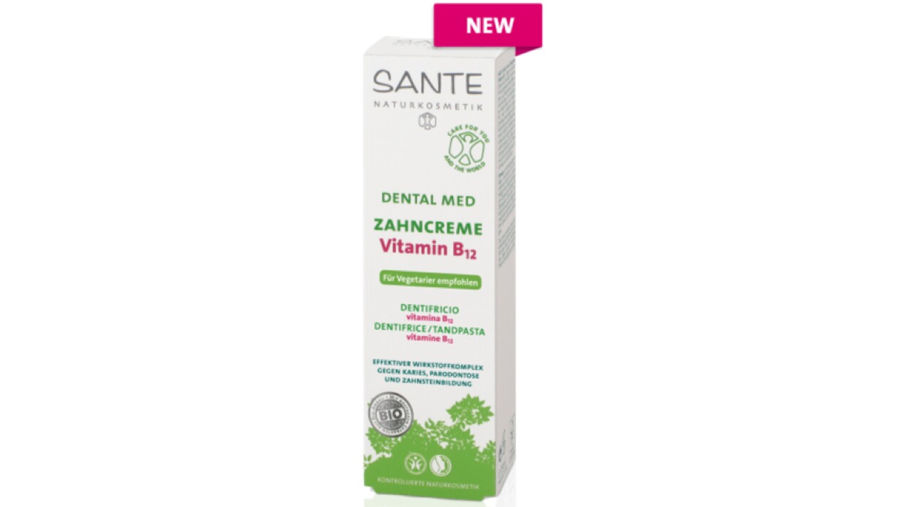 Sante's vitamin B12 toothpaste was developed by the German Vegetarian Society and recent tests confirmed its efficacy