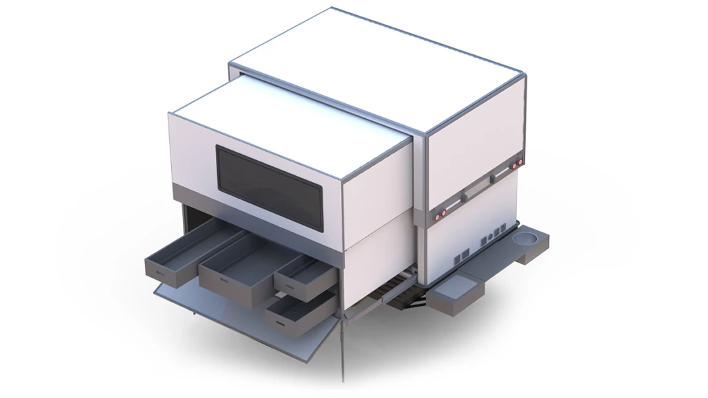 The two-way drawers below the bed can be accessed from outside, as well as in