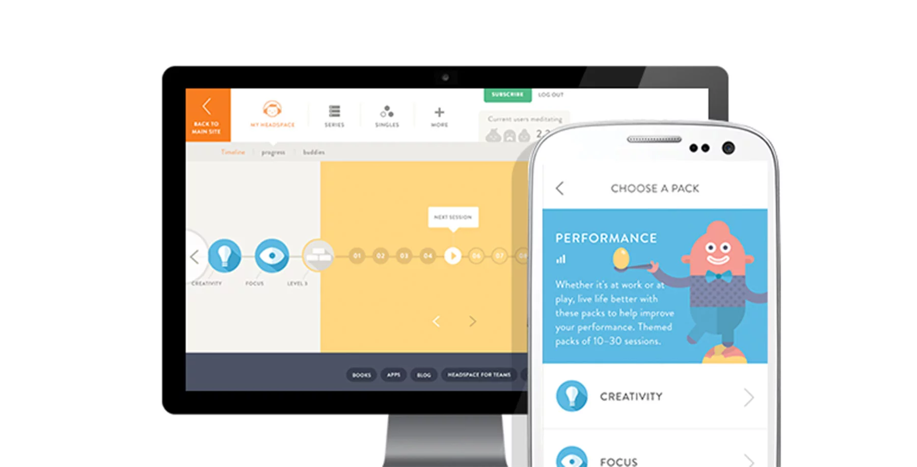 Screenshots from Headspace for desktop and mobile