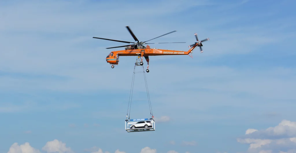 The 2011 Ford Explorer makes a spectacular entrance courtesy of the Erickson Skycrane "Goliath"