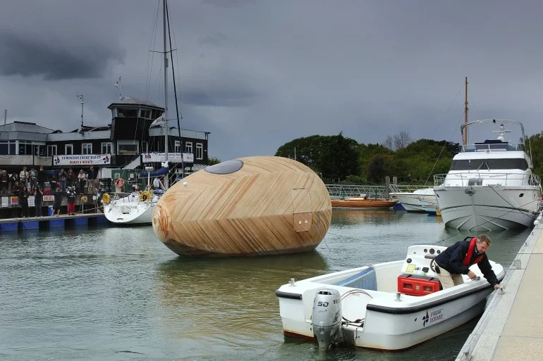 The buoyant waterproof structure sports a desk, hammock, and kitchen, plus paraffin stove and sink (Photo: Nigel Rigden)