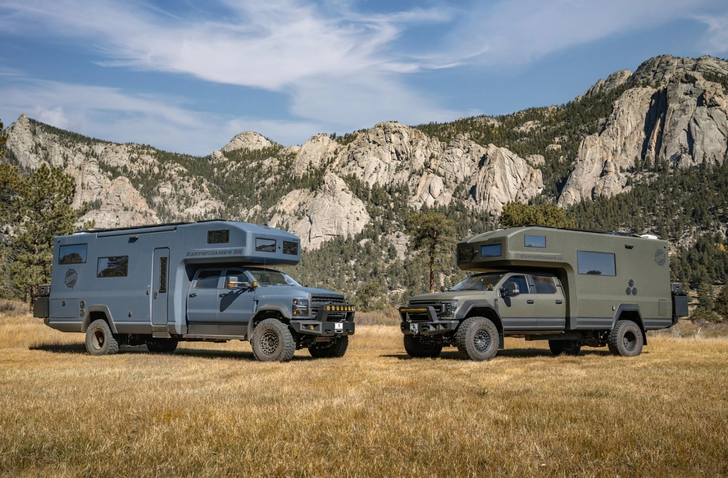The all-new EarthRoamer SX (left) brings a new Chevy face, carefully upgraded living area and an extra 5 feet of length over the LTi