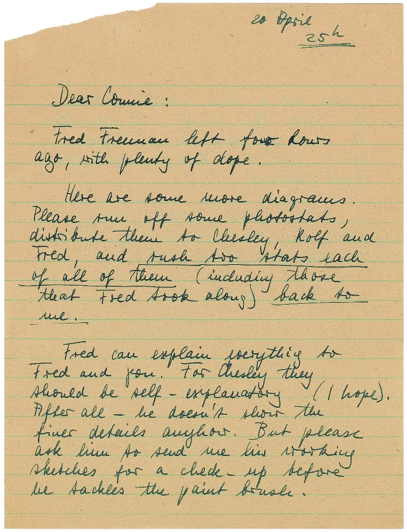 Cover letter from von Braun to artist p1