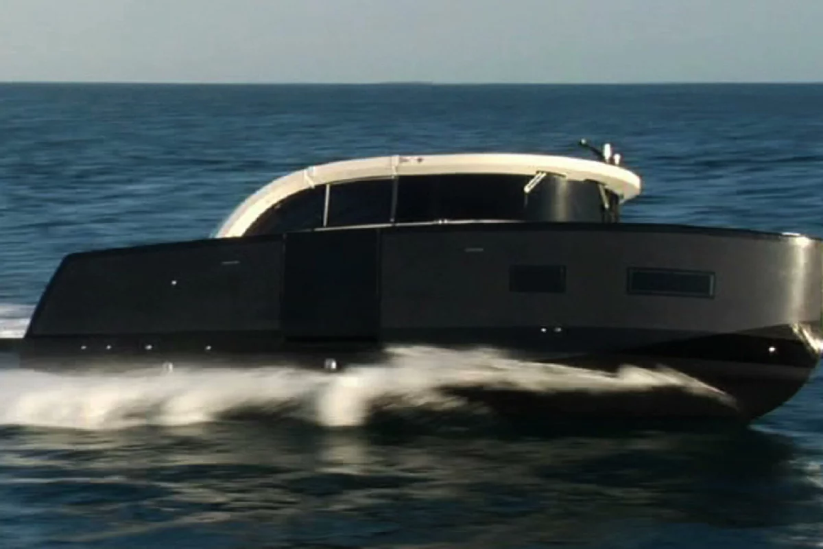 Its creators say the Oronero is the world's first limousine yacht tender with a convertible hard-top roof
