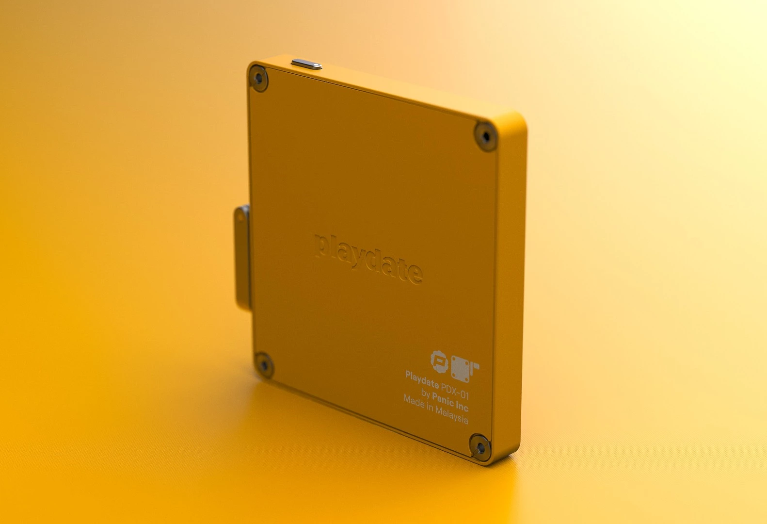 The rear of the Playdate casing, showing just how thin the unit is