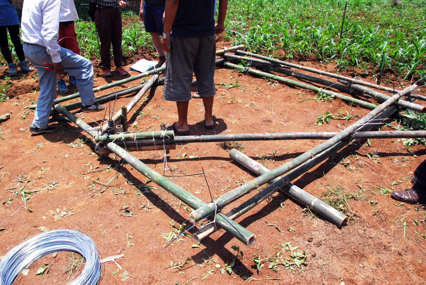 The architects designed a simple bamboo-based framework that could be erected efficiently with materials local to the villages of Nepal
