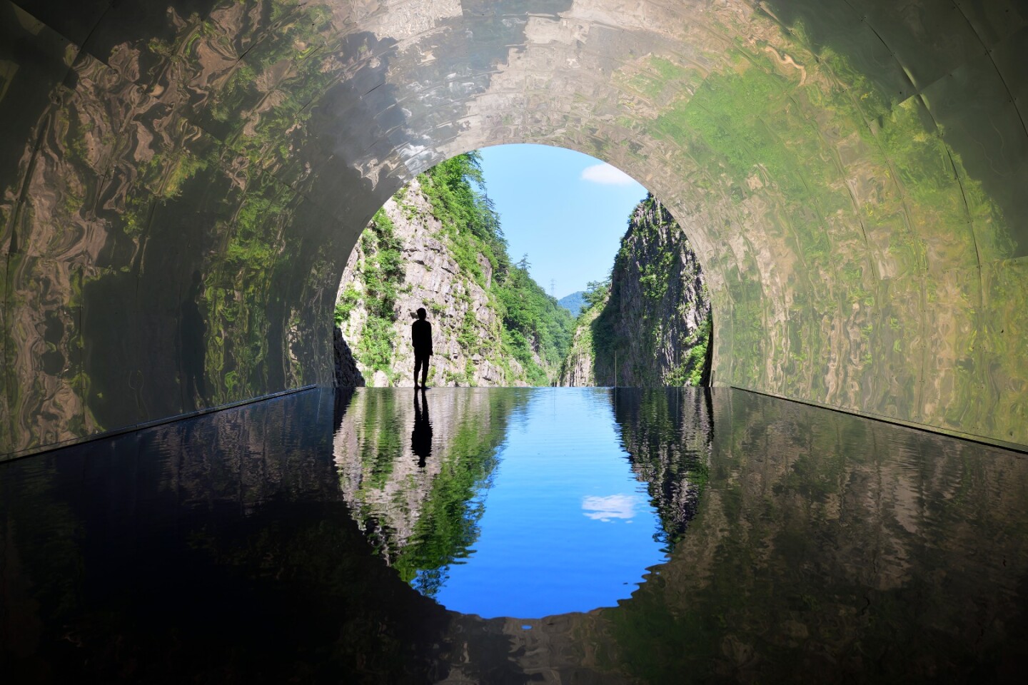 The "Light Cave" installation at the renovated Kiyotsu Gorge Tunnel