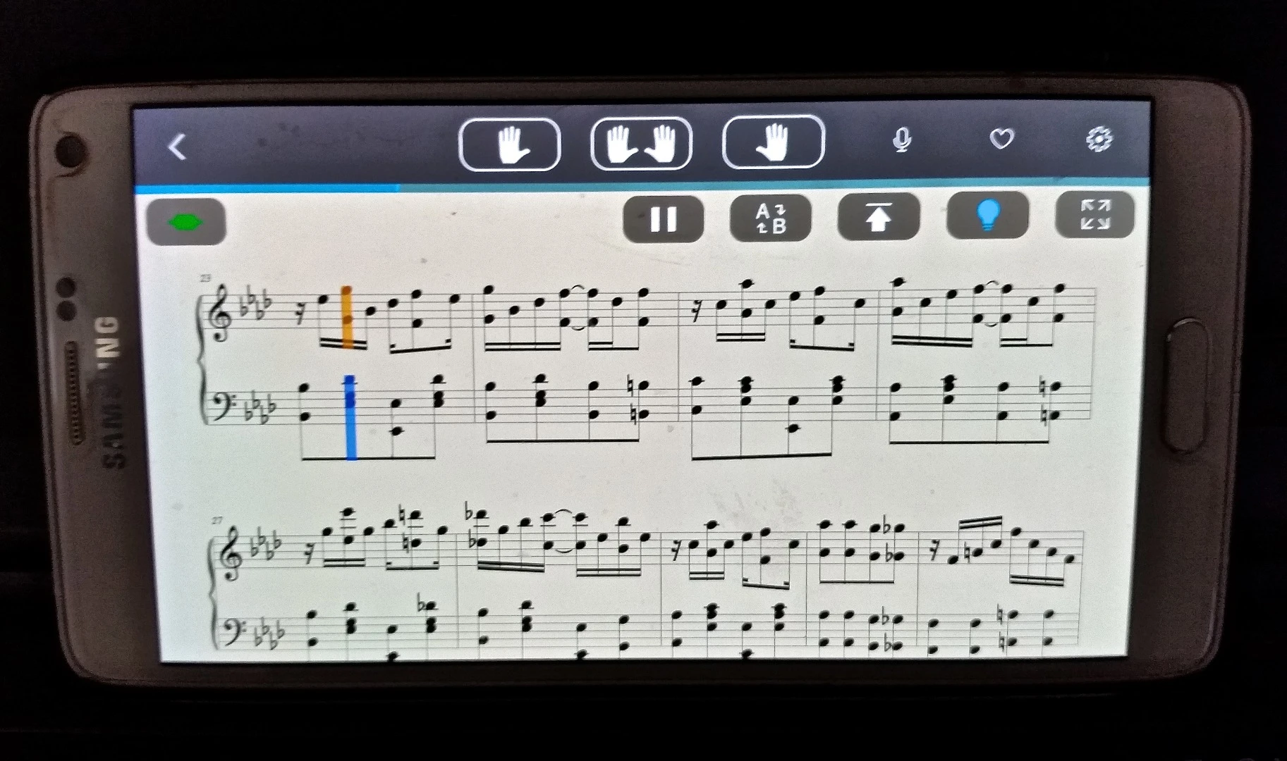 Sheet music as it appears in the app