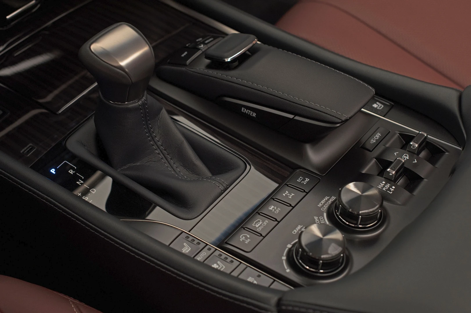 The Lexus Remote Touch interface is a mouse-like square knob located to the right of the shifter. It’s a very capable system, but it’s also clunky and distracting to use