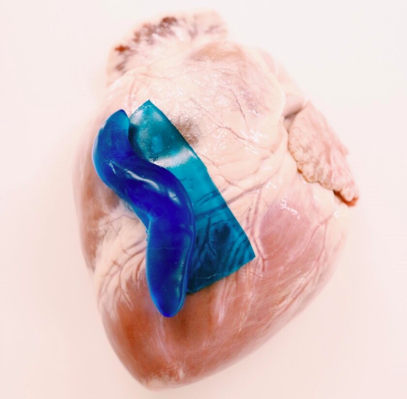 The tough adhesive can be formed into either sheets (teal blue) or custom shapes (dark blue)