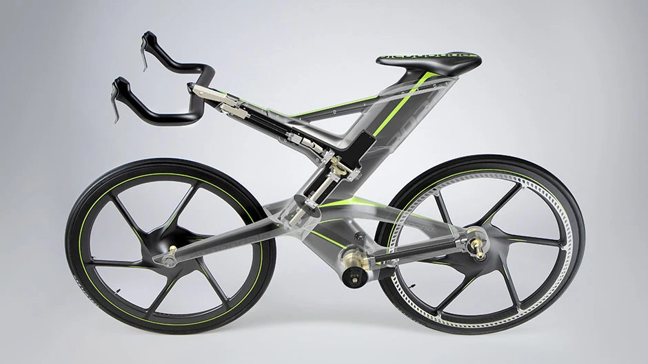 With no front fork, the CERV uses a mechanism embedded in the bike's frame to steer