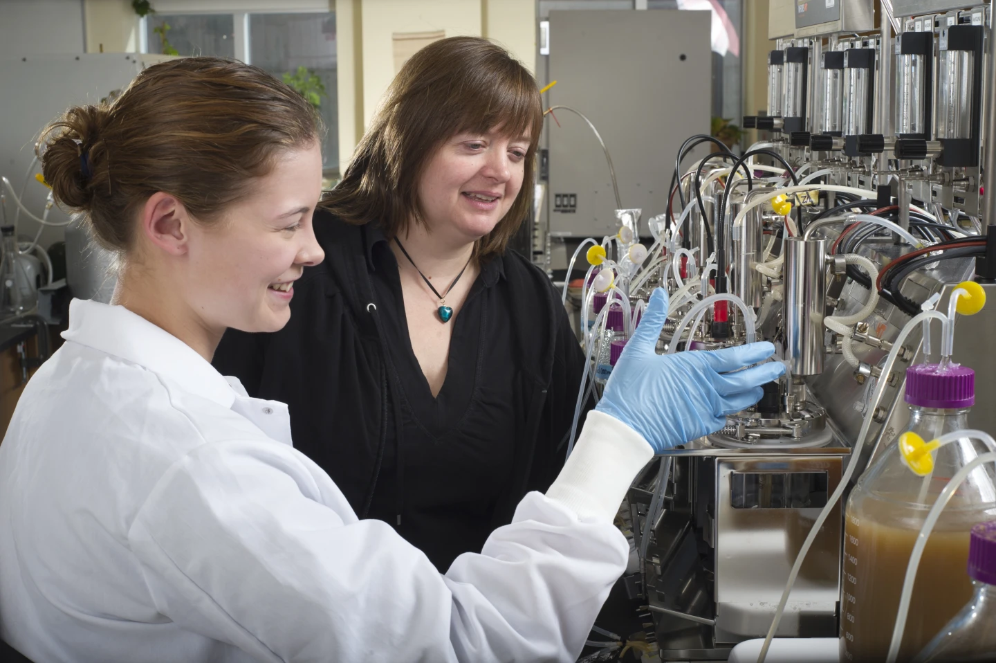 Emma Allen-Vercoe looks on as a team member works in her "poopy lab"