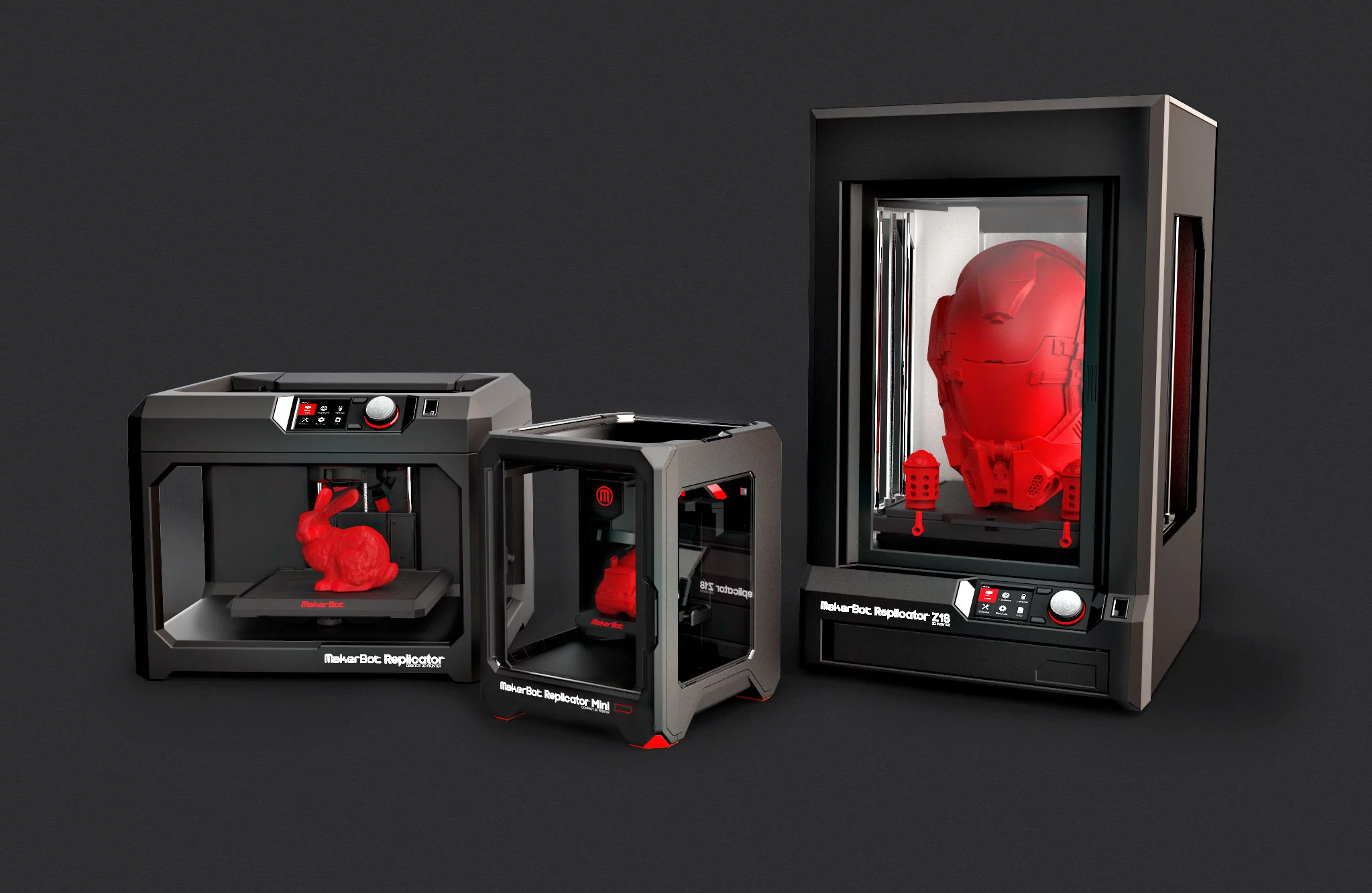 The MakerBot Replicator, the Mini, and the Z18 (left to right)