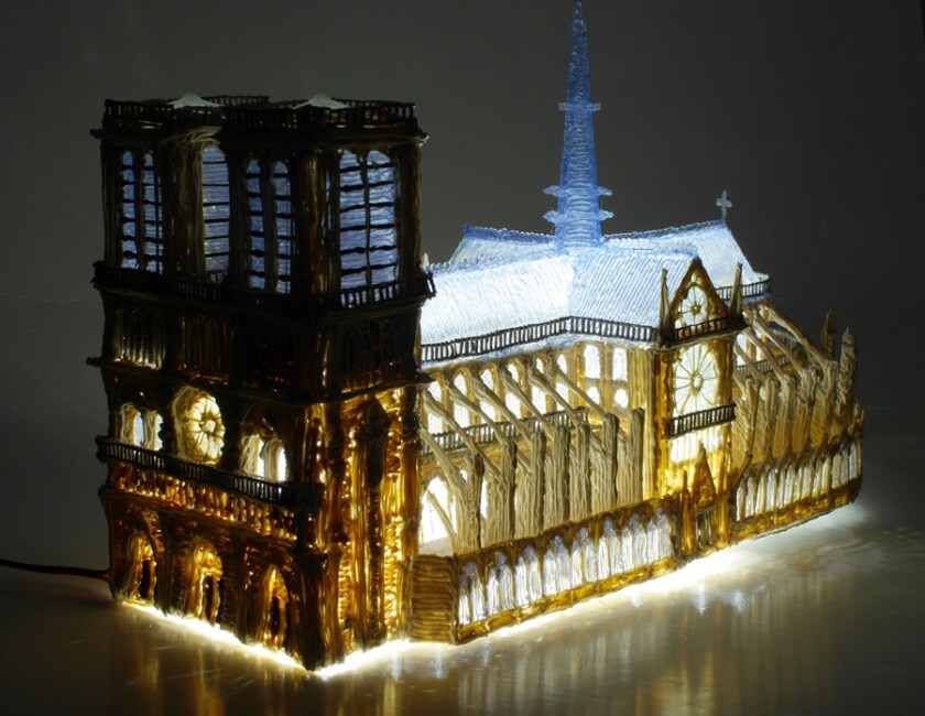 An illuminated model of Notre Damme made using the 3Doodler 2.0 (Photo: WobbleWorks)