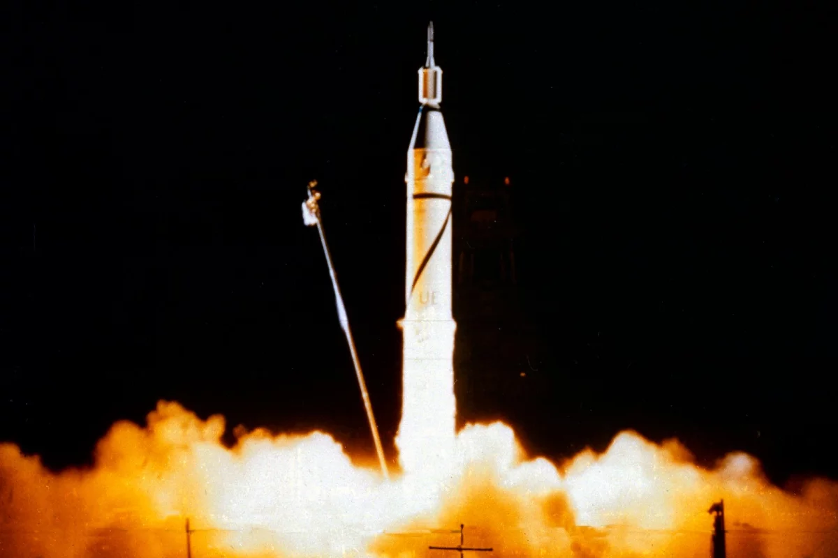The Jupiter-C rocket, captured launching from Cape Canaveral on January 31, 1958