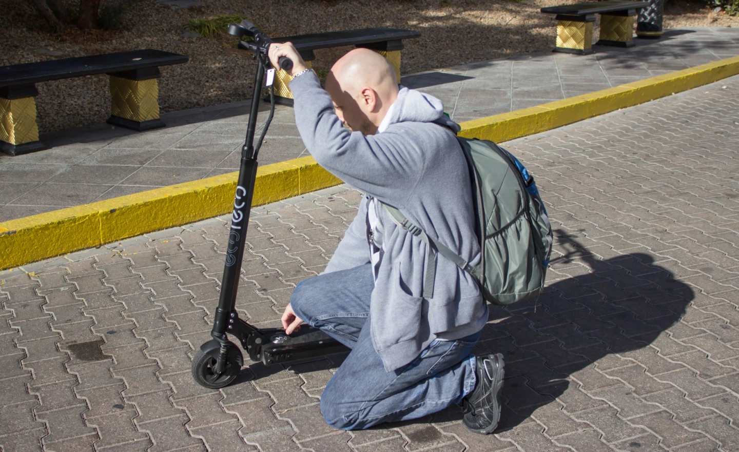 Folding up the scooter is quick and easy, once you get the hang of it