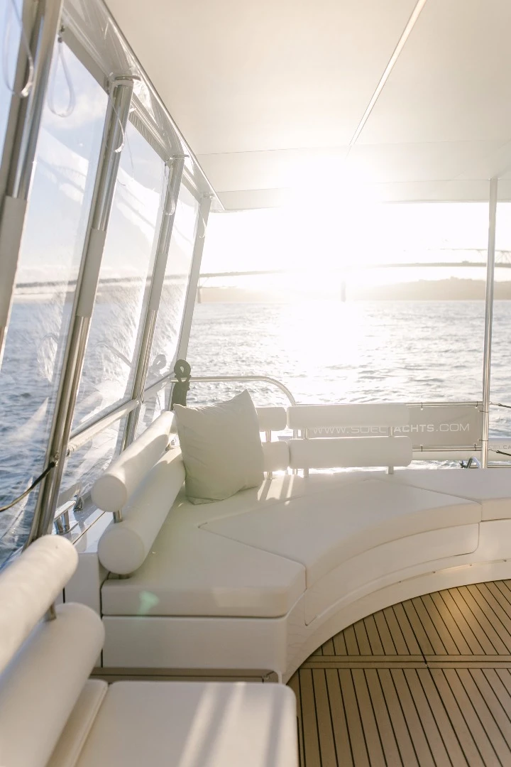 Lounge seating aboard the SoelCat 12 catamaran
