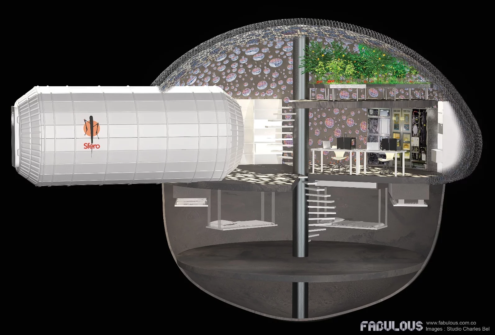 Access between each floor is gained by a spiral staircase