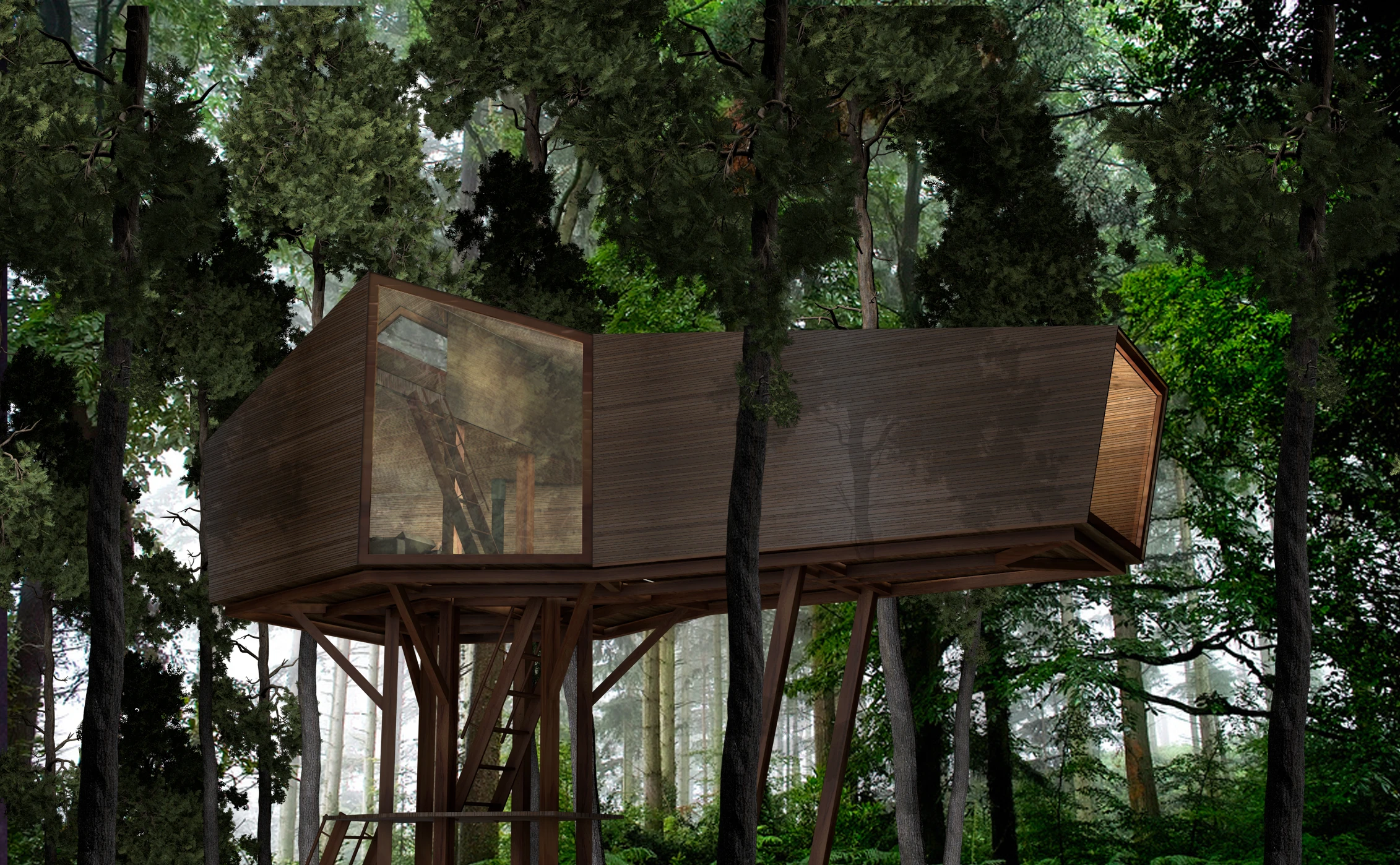 Access to the stilted structure is gained via a trapdoor underneath