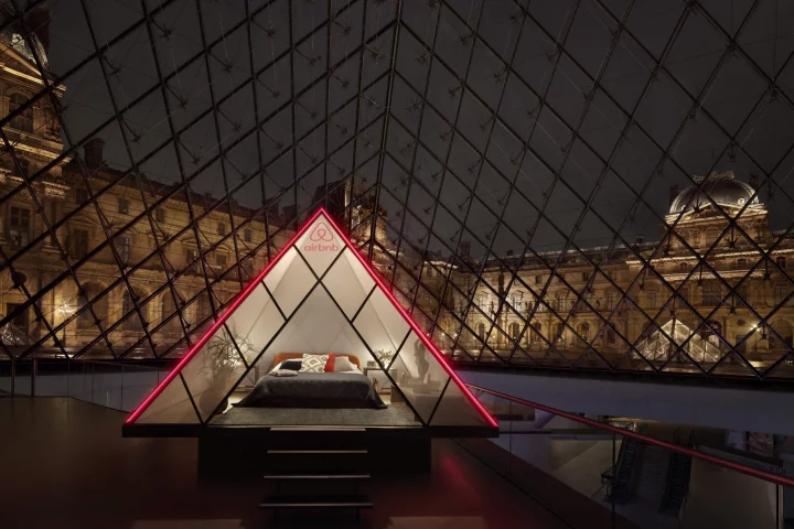 The winner of the competition and their guest will sleep in a pyramid-shaped bedroom installed within the Louvre's famous pyramid