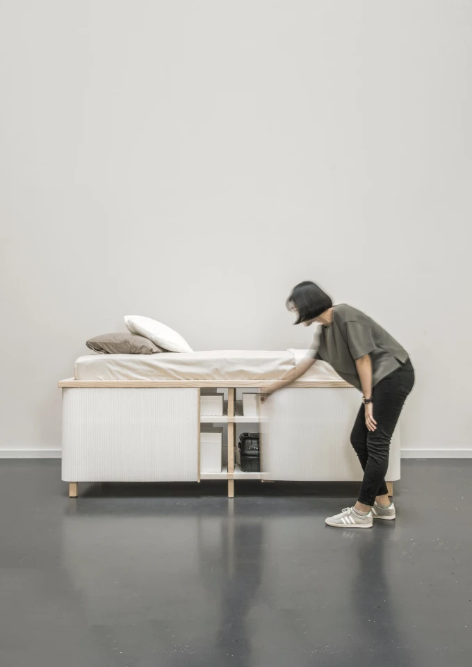 The Tiny Home Bed, by the University of Art and Design Lausanne’s Yesul Yang, has plenty of space for storage underneath