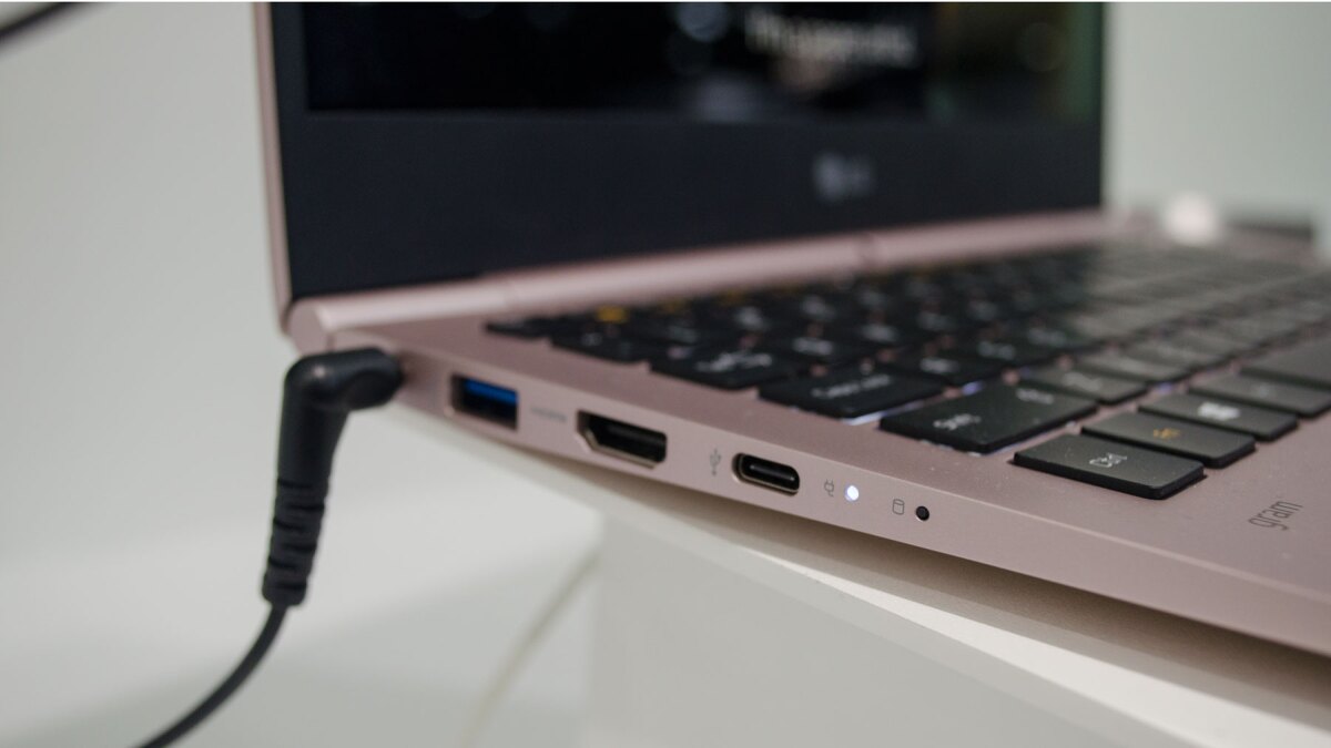Despite its slim profile, the Gram fits in plenty of ports. On the other side, there's a USB-A port and microSD