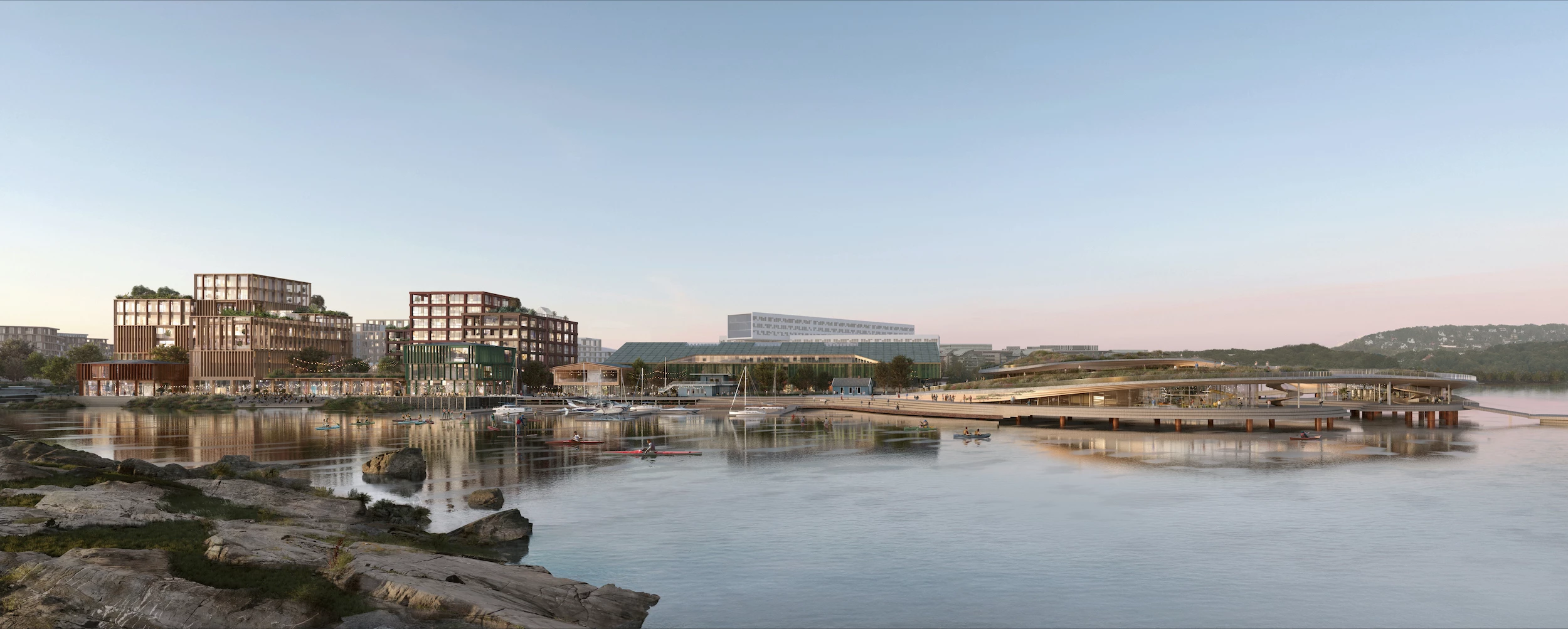 The above-ground buildings at Fornebu Brygge will be primarily constructed from timber