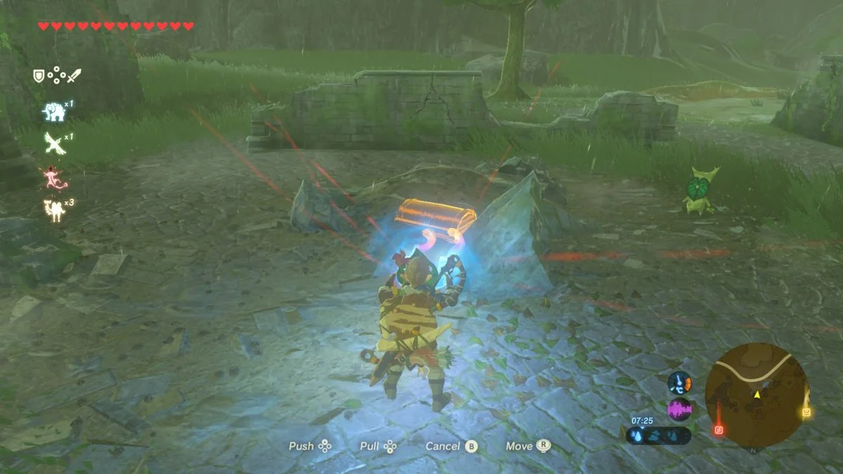 Pull the chest from the debris.