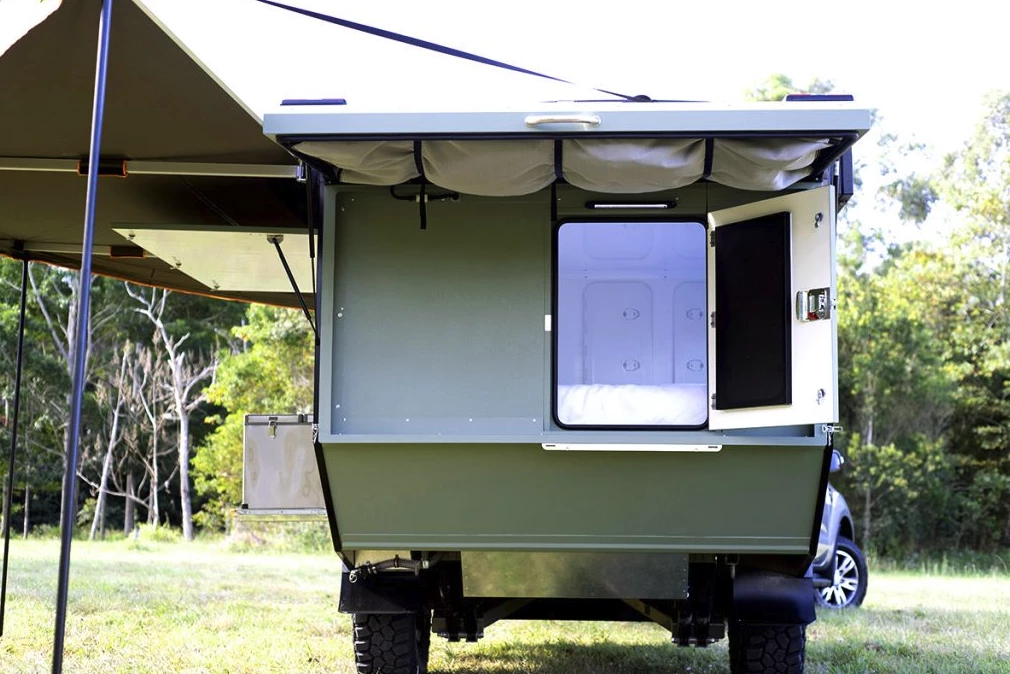 A separate door splits the interior from the entryway tent
