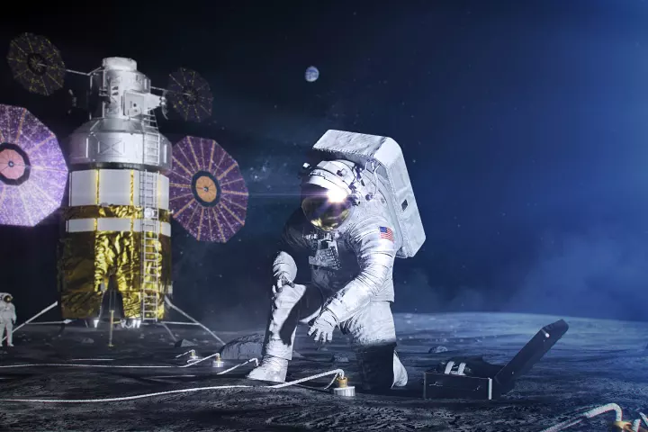 Artist's concept of the new spacesuit on the Moon