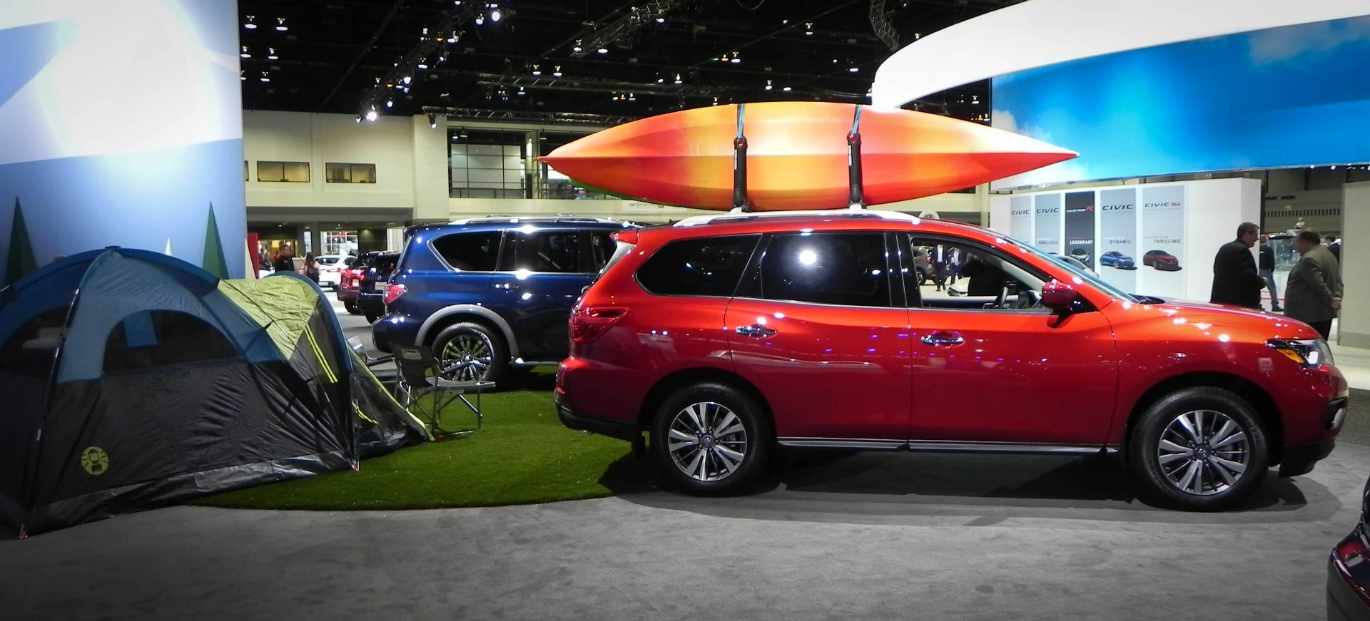 Lifestyle collages like this one in the Nissan booth are part-and-parcel for the Chicago Auto Show