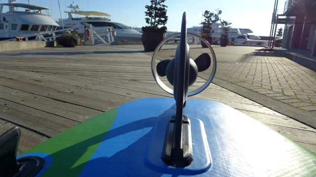 The motor/propeller/fin unit that can reportedly be slid into the fin box on the underside of most existing SUPs in under one minute