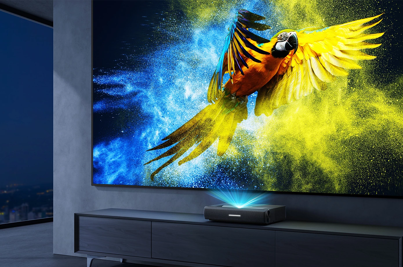 The PE-LT002 4K Laser TV can throw 80-inch visuals on a wall or screen from just 5.4 inches away