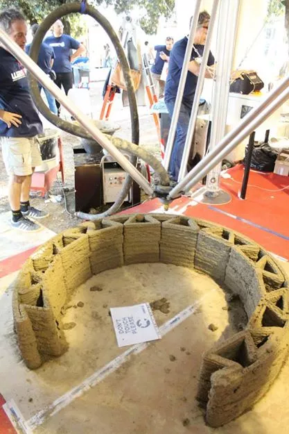 Wasp's mud-extruding dream builder stands around 20 ft tall (6 m) and is capable of printing structures 10 ft (3 m) in height