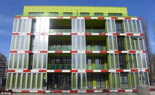 Splitterwerk Architects and engineering firm ARUP have unveiled the worlds first algae powered building at the International Building Exhibition hosted in Hamburg (Photo: Arup)