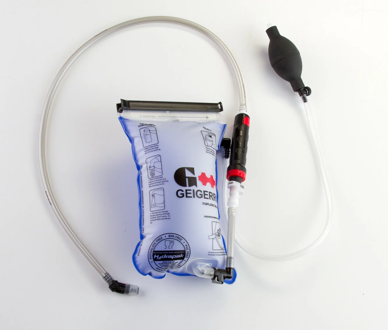 The pressurized hydration pack with inline filter attached