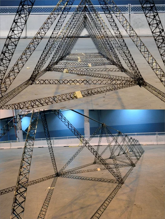 The large x-shaped frame has still been constructed using the micro-truss structures developed for the original quad-rotor craft, but have been employed more extensively throughout the frame