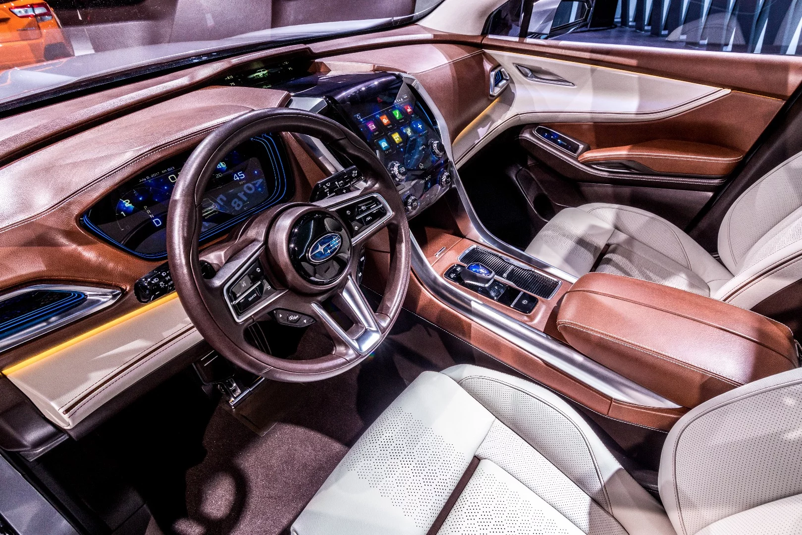 The shiny Ascent Concept cabin is a far cry from the usual Subaru fare