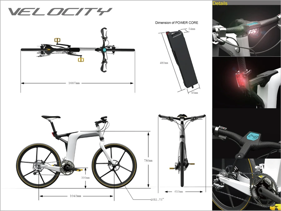 One of Larry Chen's International Bicycle Design Competition presentation boards, outlining the attributes of the Velocity