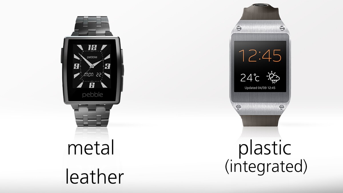 Pebble Steel ships with two classy bands, while the Gear's band is an integrated part of the watch