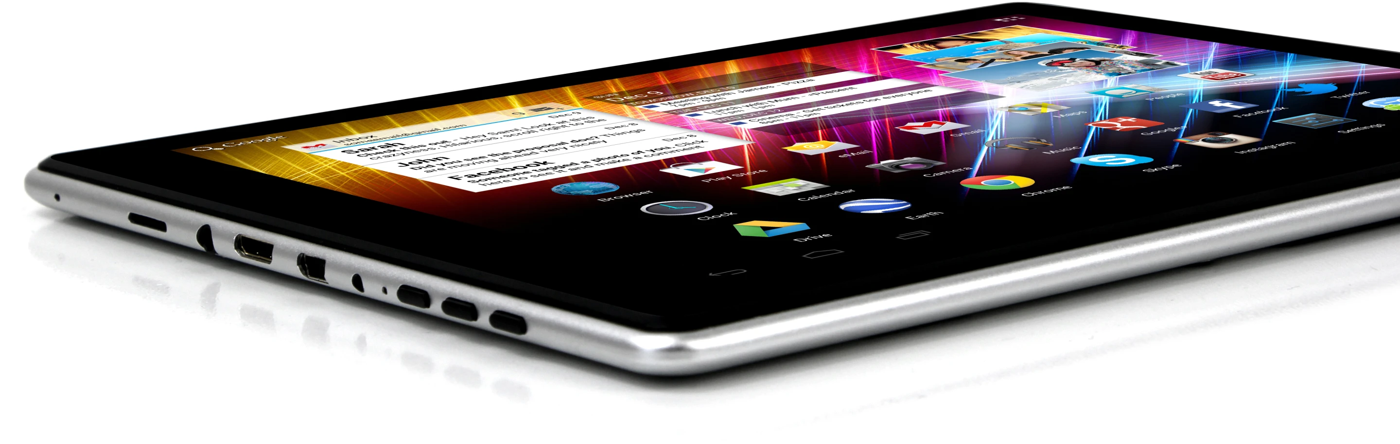 The tablet benefits from a lightweight but strong aluminum unibody design and is just 9.7mm thin